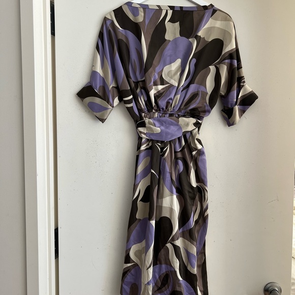 Zara Basic Print Midi Dress with Tie Belt - Picture 4 of 7